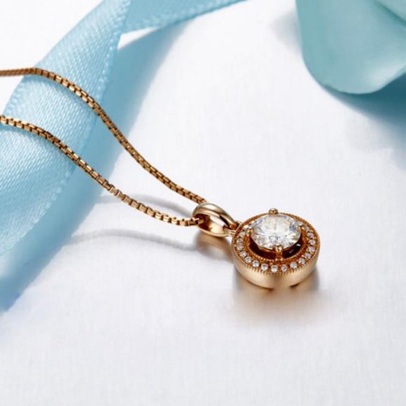 NEW 18K Rose Gold Diamond Halo Necklace - Picture 5 of 6